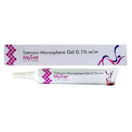 Mytret 0.1% Tretinoin Microsphere Gel tube displayed on clean white surface as best Altreno alternative for UK and Australia users — tretinoion.com